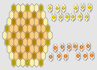 sets of domino tiles of hexagonal forms and six-sided cells of playing board