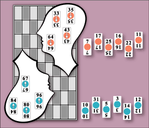 playing cards with numbers for conundrums on a chess-board