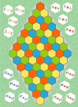 letters and numbers in hexagonal cells of chess boards
